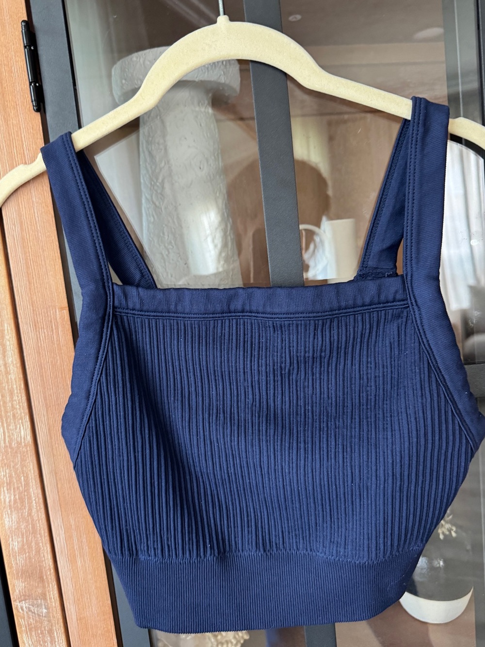 Aerie navy ribbed tank top sports bralette square neck navy seamless high neck